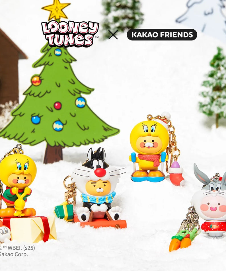 KAKAO FRIENDS  Looney Tunes X Friends Ski Tweety Figure Keychain Baby Chunsik, keychains hiver sur sapin décoré