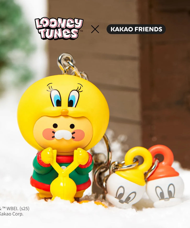 KAKAO FRIENDS  Looney Tunes X Friends Snow Duck Tweety Figure Keychain Baby Chunsik, figurine jaune en neige