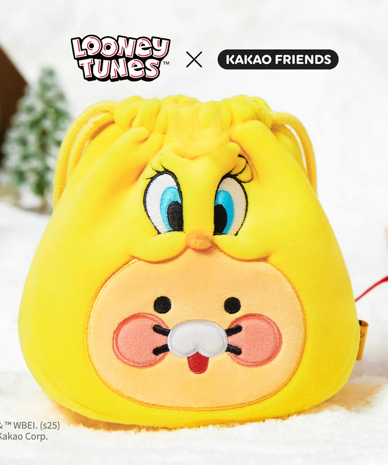 KAKAO FRIENDS  Looney Tunes X Friends Tweety Face Pouch Baby Chunsik, trousse jaune Tweety sur fond clair