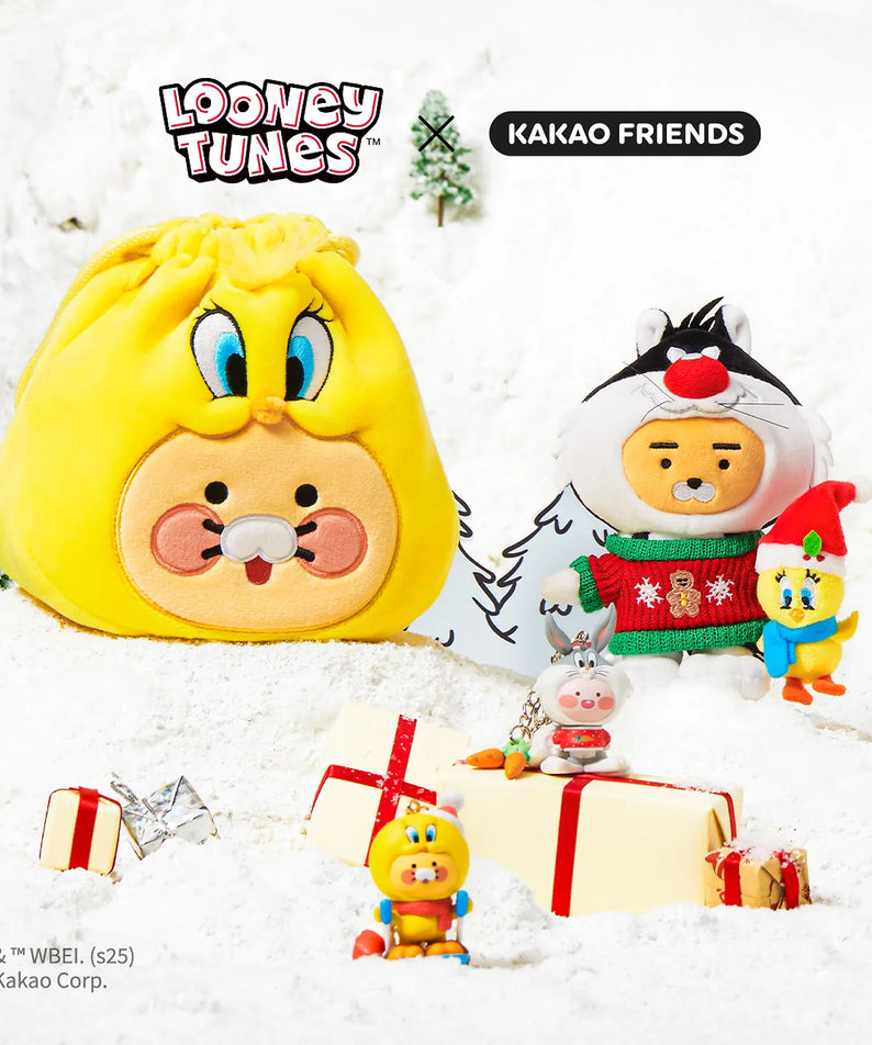 KAKAO FRIENDS  Looney Tunes X Friends Tweety Face Pouch Baby Chunsik : trousse à motif Tweety, personnages Looney Tunes, Noël.