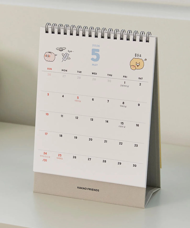 Calendrier de bureau KAKAO FRIENDS 2026 élégant et coloré, parfait pour organiser votre année avec style et fun.