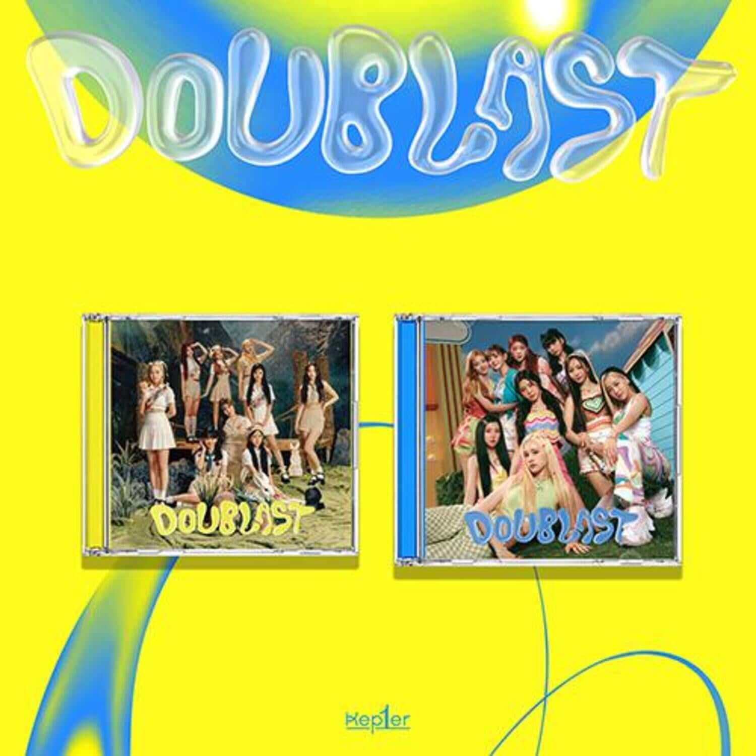 KEP1ER - [DOUBLAST]( ver. Set of 2) - Album Kpop : coffret Doubleast, deux CD sur fond jaune bleu, visuels KEP1ER