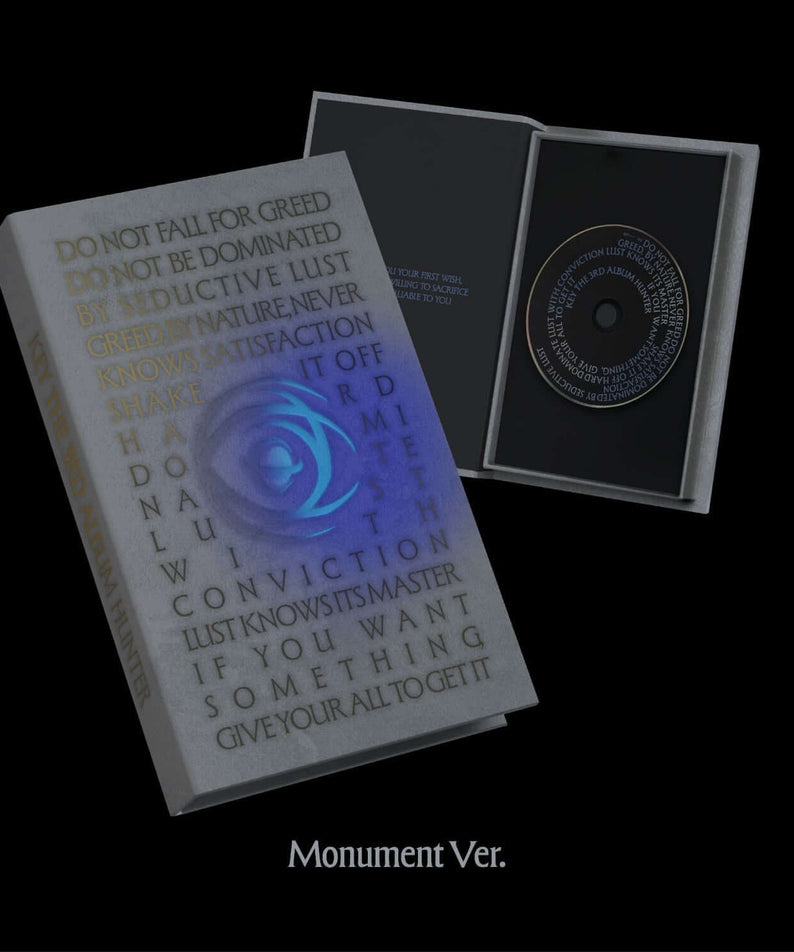 KEY - 3rd Album [HUNTER] (Monument Ver.) - Album Kpop, boîte et livret sur fond noir, visuel Monument Ver.