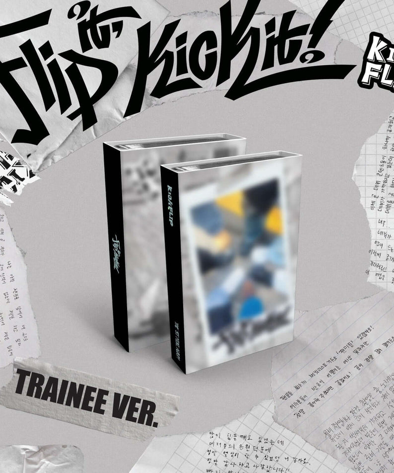 KICKFLIP - 1st Mini Album [Flip it, Kick it!] (Trainee ver.) - Album Kpop, jaquette et boîtiers sur fond écrit/graphiques