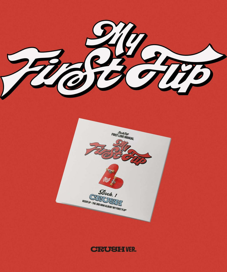 KICKFLIP - [My First Flip] - Album Kpop, visuel cover sur fond rouge, marque KICKFLIP, design My First Flip