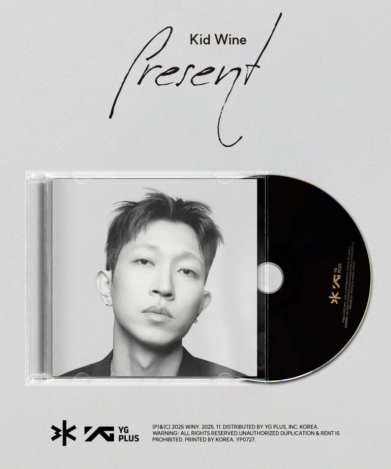 KID WINE - [Present] - Album Kpop de Kid Wine, pochette CD noire et blanche avec visuel du chanteur sur fond clair