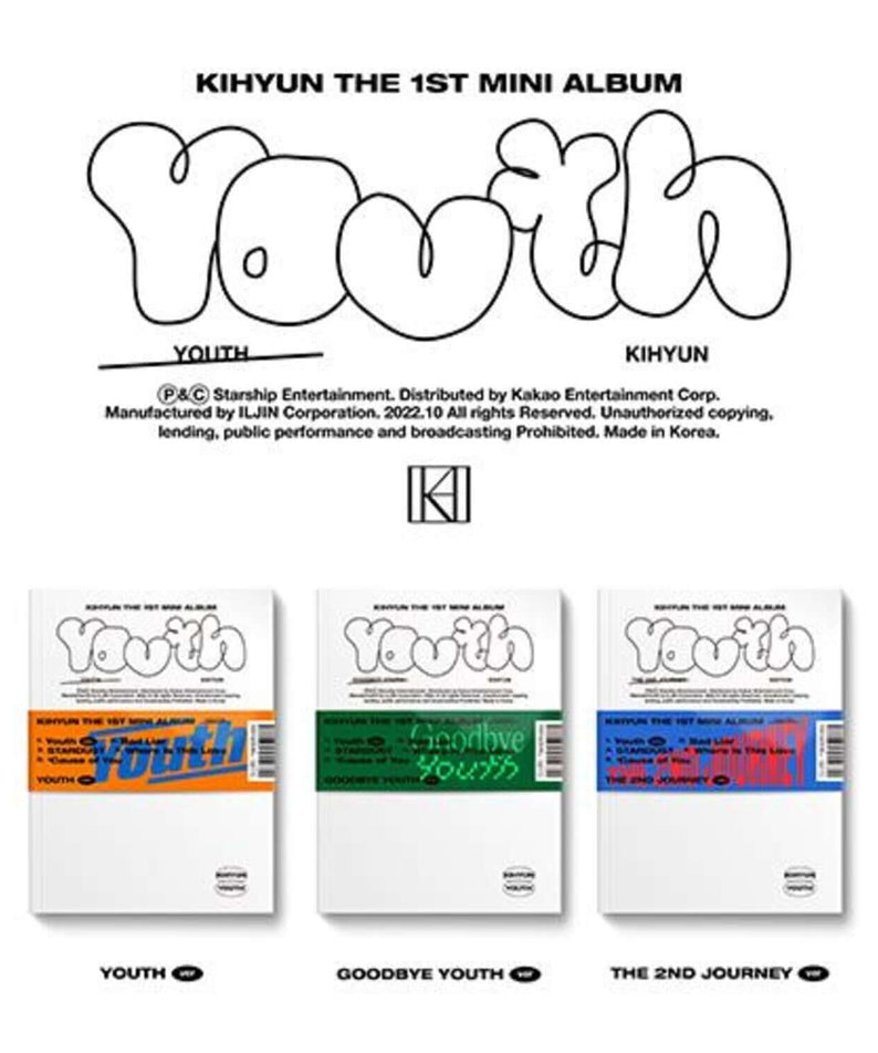 KIHYUN - 1ST [YOUTH] (Set of 3) - Album Kpop, coffret collectionneur : 3 versions Youth, Goodbye Youth, 2nd Journey.