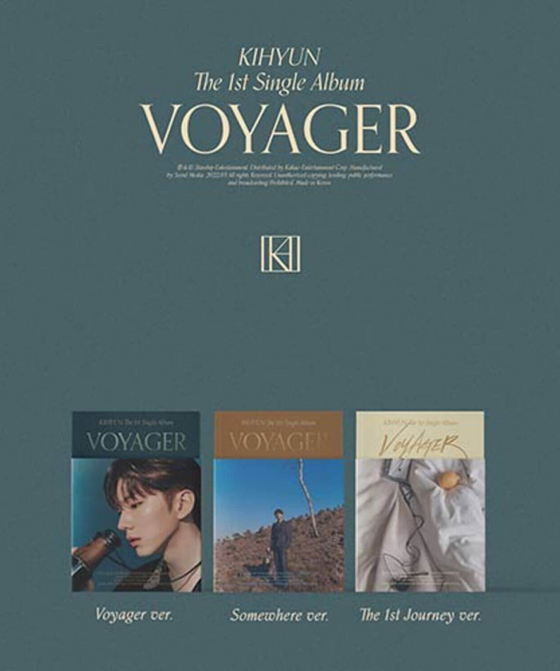 KIHYUN - 1st Album [VOYAGER] (Random) - Album Kpop : pochette KIHYUN “VOYAGER” et 3 versions sur fond bleu