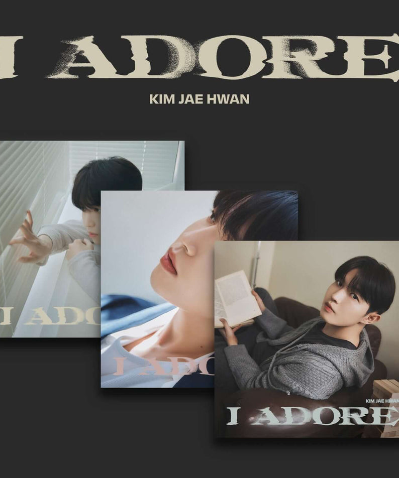 KIM JAEHWAN - 7th Album [I Adore] Set of 3 - Album Kpop, coffret collectionneur sur fond noir avec photos du chanteur