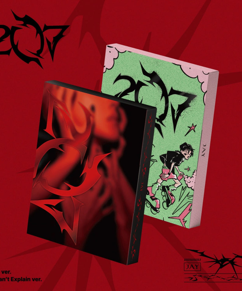 KIM JINHWAN - [207] (Random 1 of 2) - Album Kpop, cover rouge de JAY, visuels animés, jeu de cartes et flamme.