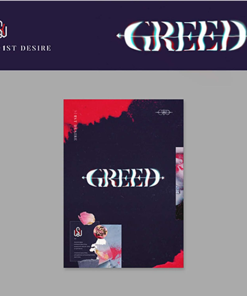 KIM WOOSEOK - 1ST DESIRE [GREED] (K VER.) - Album Kpop : coffret du groupe, visuel bleu et rouge, couverture du produit.