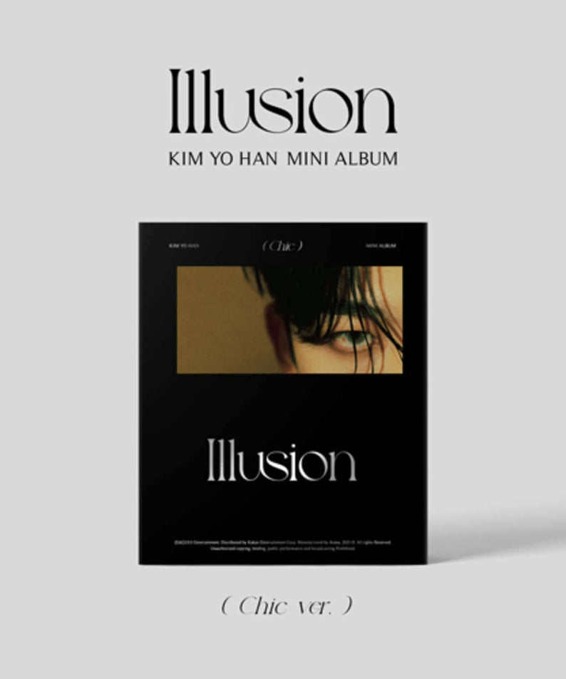 KIM YOHAN - 1st Album [Illusion] (Chic ver.) - Album Kpop : pochette noir élégante sur fond clair, édition Chic.