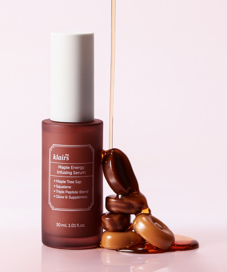 KLAIRS Maple Energy Infusing Serum 30ml avec sève d'arbre magique, squalane, et Triple Peptide Blend pour une peau éclatante et nourrie.