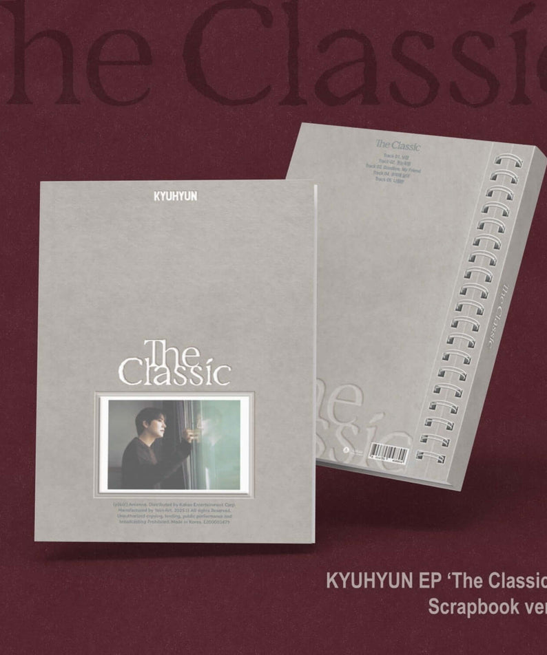 KYUHYUN - EP [The Classic] (Scrapbook ver.) - Album Kpop : pochette et livret sur fond bordeaux, style scrapbook.
