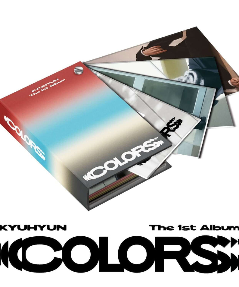 KYUHYUN - The 1st Album ‘COLORS’ [Color Swatch Book ver.] - Album Kpop, visuel couverture et cartes couleurs.