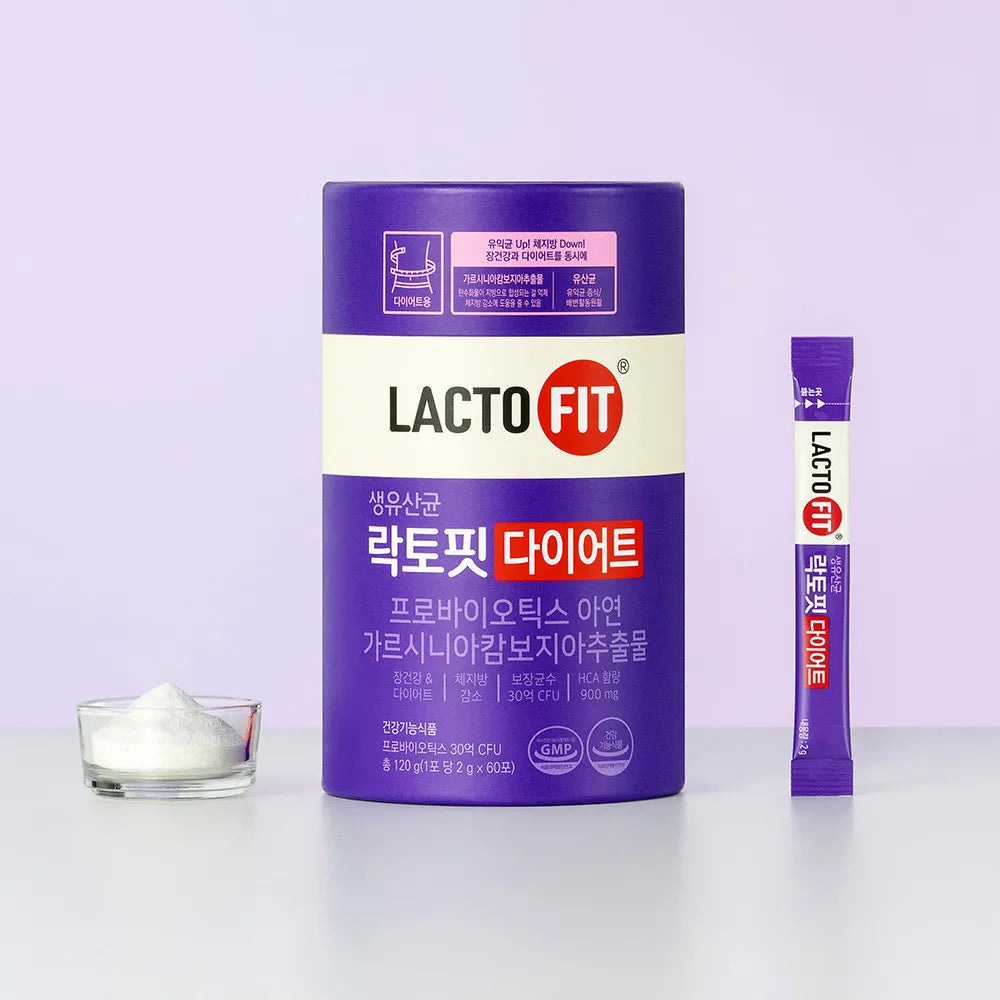 LACTO-FIT Diet 60 Sticks 1 Month Supply de la marque LACTO FIT, photo produit sur fond violet, sticks et boîte