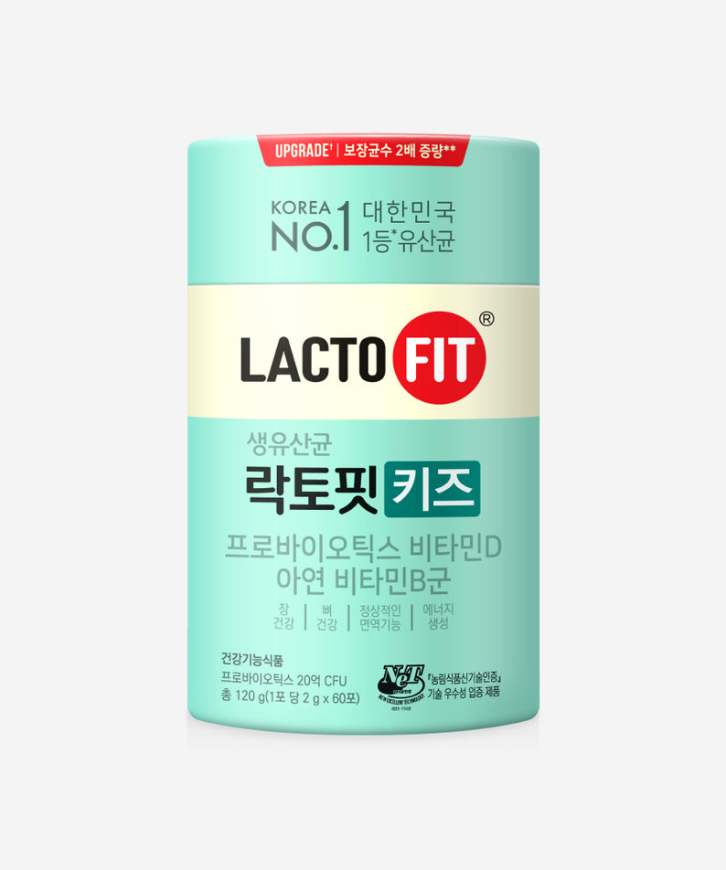 LACTO-FIT Probiotics for Kids 60 days supply : pack LACTO-FIT vert sur fond clair, probiotiques pour enfants