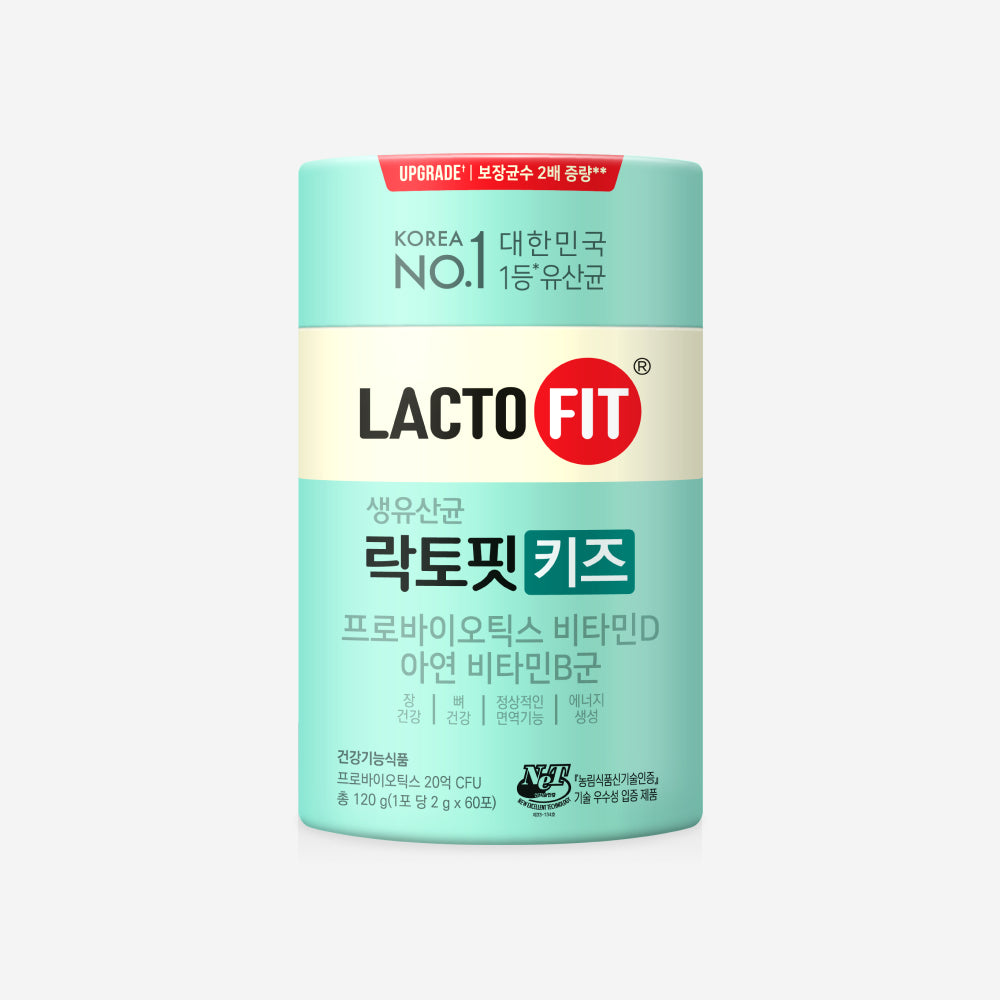 LACTO-FIT Probiotics for Kids 60 days supply : pack LACTO-FIT vert sur fond clair, probiotiques pour enfants