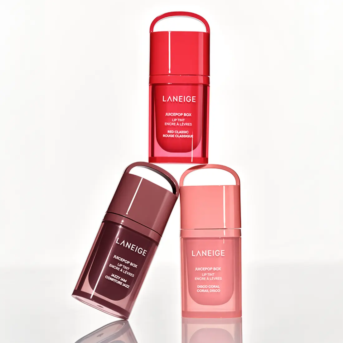 LANEIGE Juice Pop Box Lip Tint 4.5g : packshot de la marque LANEIGE, tube rouge et rose sur fond blanc.