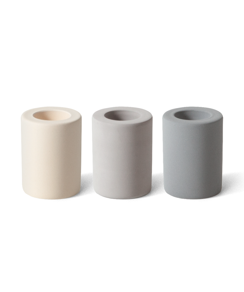 LAZY SOCIETY Diatomaceous Earth Mini Holder, support diatomée, trois couleurs sur fond noir, marque LAZY SOCIETY.