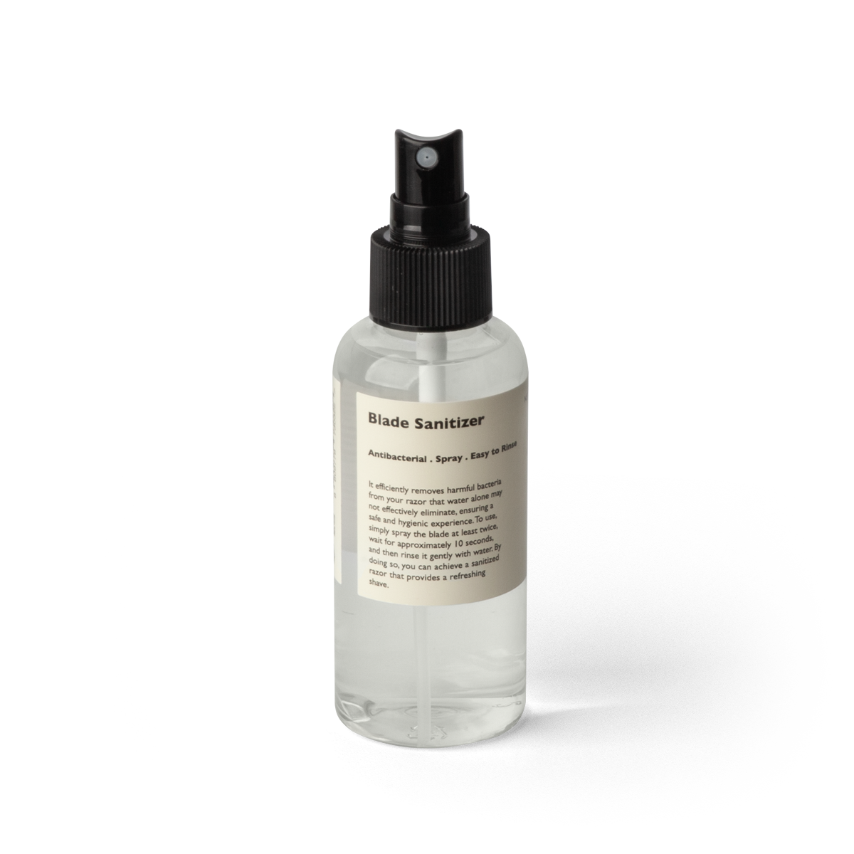 LAZY SOCIETY Razor Blade Sanitizer 120ml, spray désinfectant pour lame, bouteille blanche sur fond noir, marque Lazy Society
