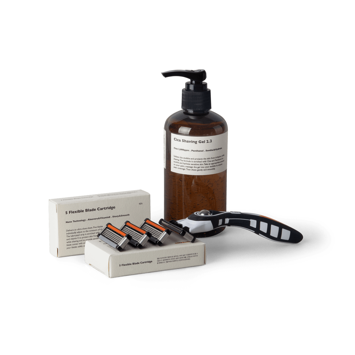 LAZY SOCIETY Shaving Set 8 Pieces, ensemble rasage (rasoir, lames, gel) sur fond noir, marque LAZY SOCIETY