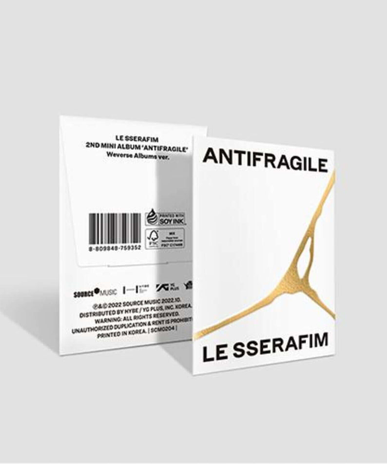 LE SSERAFIM - 2nd [ANTIFRAGILE] (Weverse Albums Ver.) - Album Kpop, boîtiers sur fond clair, marque LE SSERAFIM visible.