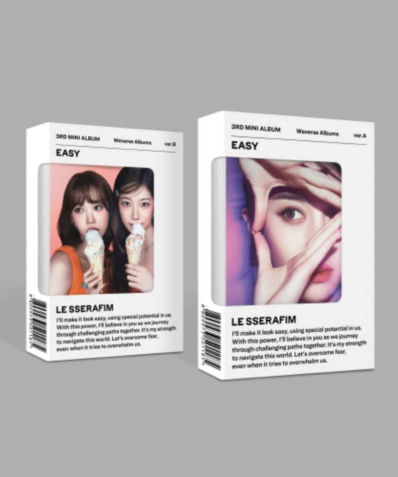 LE SSERAFIM - 3rd Album [EASY] (Weverse Albums ver.) (Random 1 of 2) - Album Kpop, jaquettes sur fond gris.