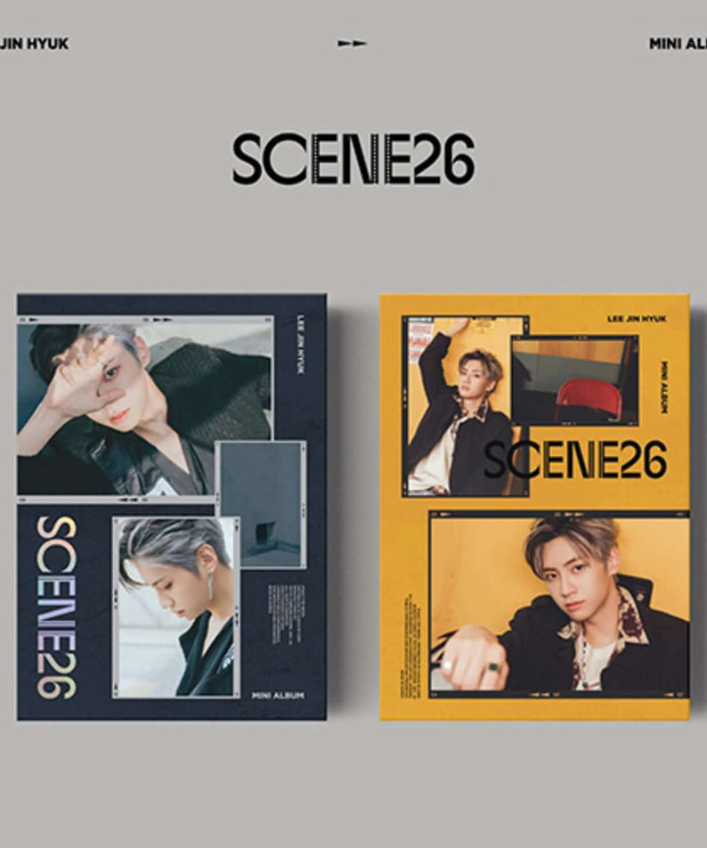 LEE JINHYUK - 3rd Album [SCENE26] - Album Kpop : pochettes SCENE26 bleu et orange, photos du chanteur sur fond gris.
