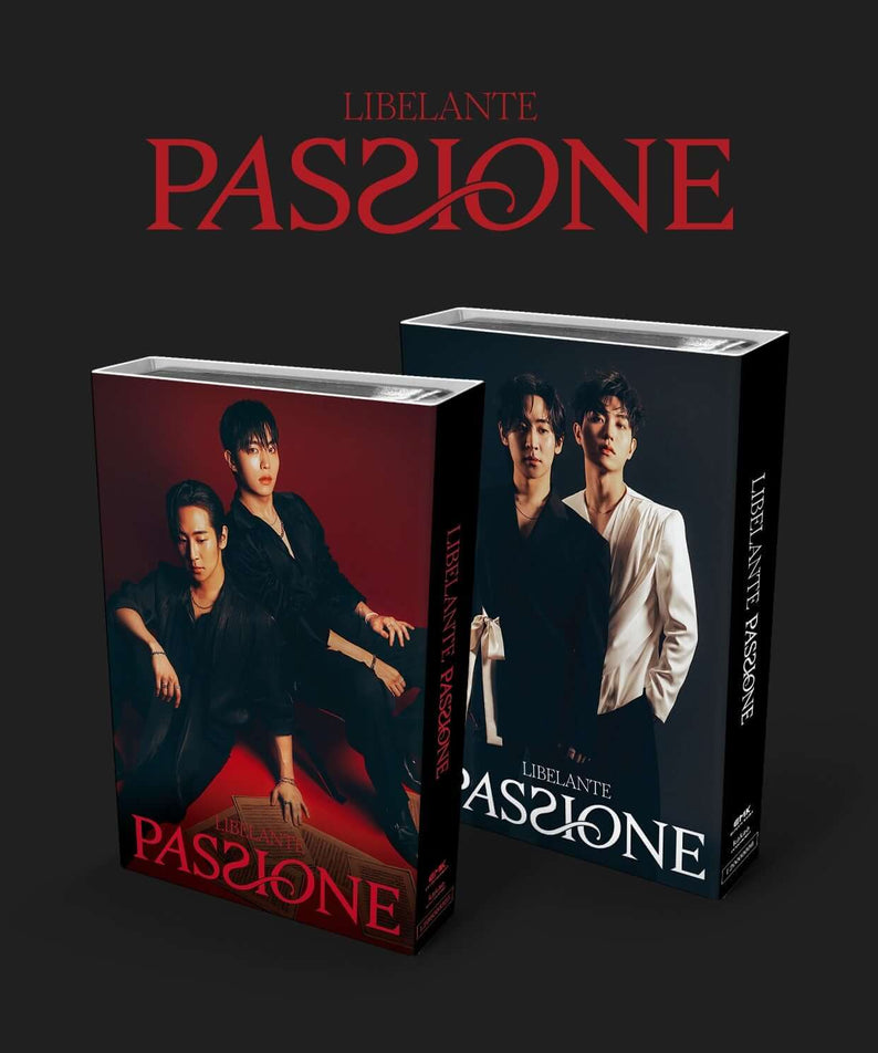 LIBELANTE - [PASSIONE] (NEMO) (RED VER.) - Album Kpop rouge, visuel packs sur fond noir, marque LIBELANTE