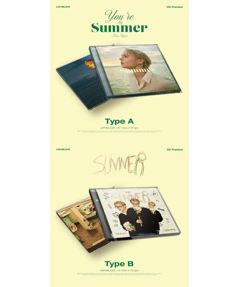 LIM SEJUN - 1st Debut Single [You're My Summer] (Set of 2) - Album Kpop, visuel Type A & B sur fond crème