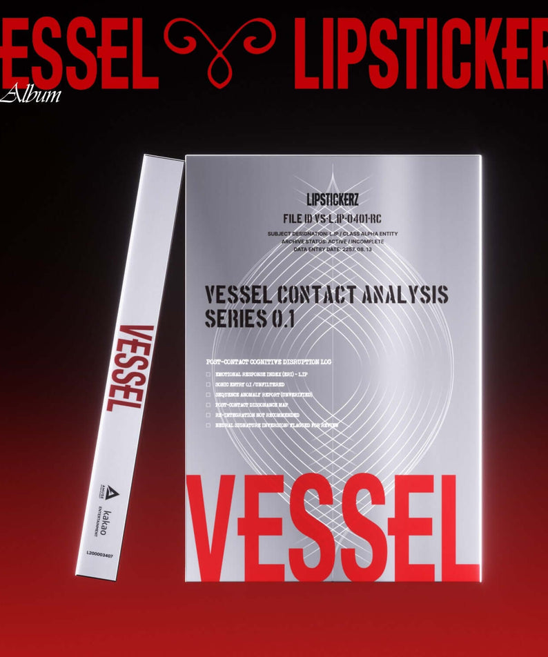 LIPSTICKERZ - 1st Album [VESSEL] (NEMO) - Album Kpop, pochette VESSEL noire et rouge avec visuel de l’album.