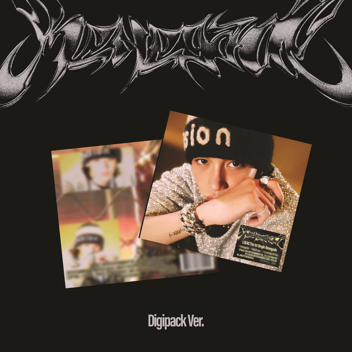 LUCAS - 1st Album [Renegade] (Digipack Ver.) - Album Kpop, cover noire avec photos Digipack et typographie argentée