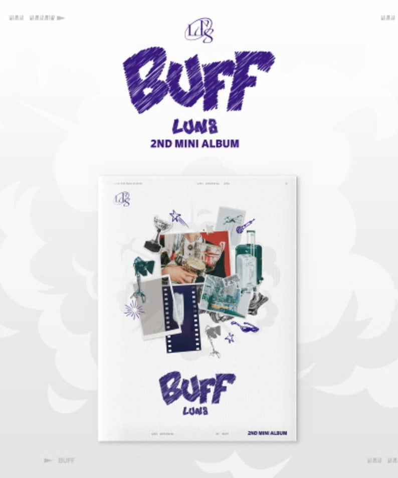 LUN8 - 2nd Mini Album [BUFF] (Visionscope ver.) - Album Kpop : pochette blanche violette, brand LUN8, visuel album.