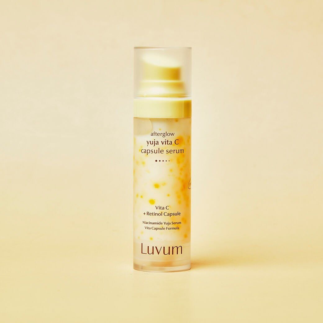 LUVUM After Glow Yuja Vita C Capsule Serum 30ml de Luvum, flacon jaune sur fond crème, visuel produit