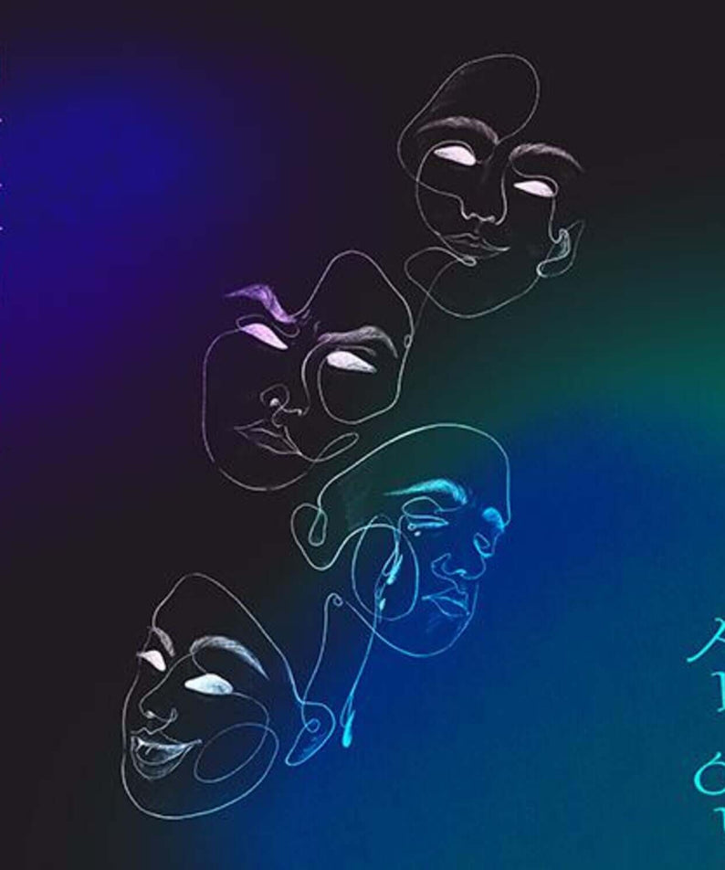 LYRA_GEOMUNGOJARI - Album Kpop, visuel art numérique LYRA_GEOMUNGOJARI avec visages stylisés néon, EP