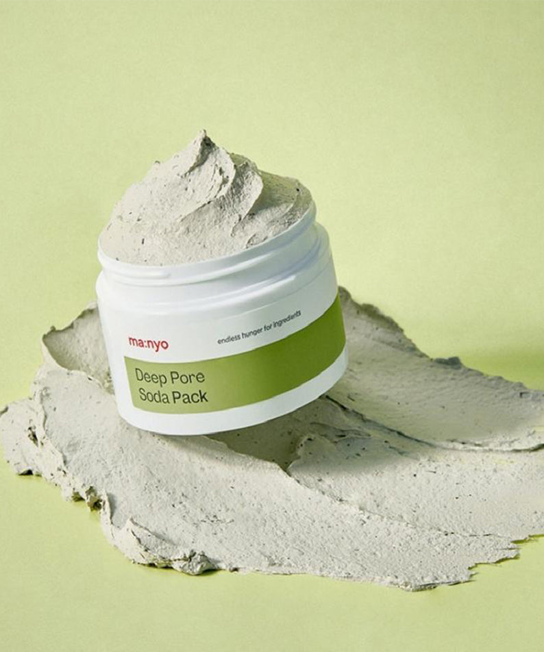 MANYO Deep Pore Soda Pack 110ml - Masque nettoyant pour peau saine et éclatante sur fond vert.