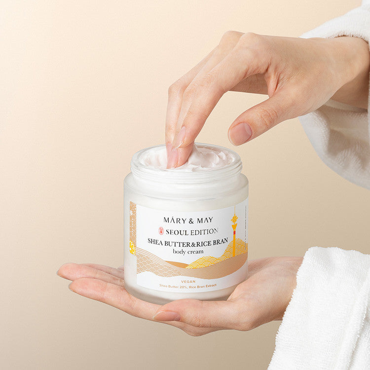 MARY & MAY Shea Butter & Rice Bran body Cream disponible sur Ma petite Coree, ton Eshop 100% K-beauty en direct de Seoul