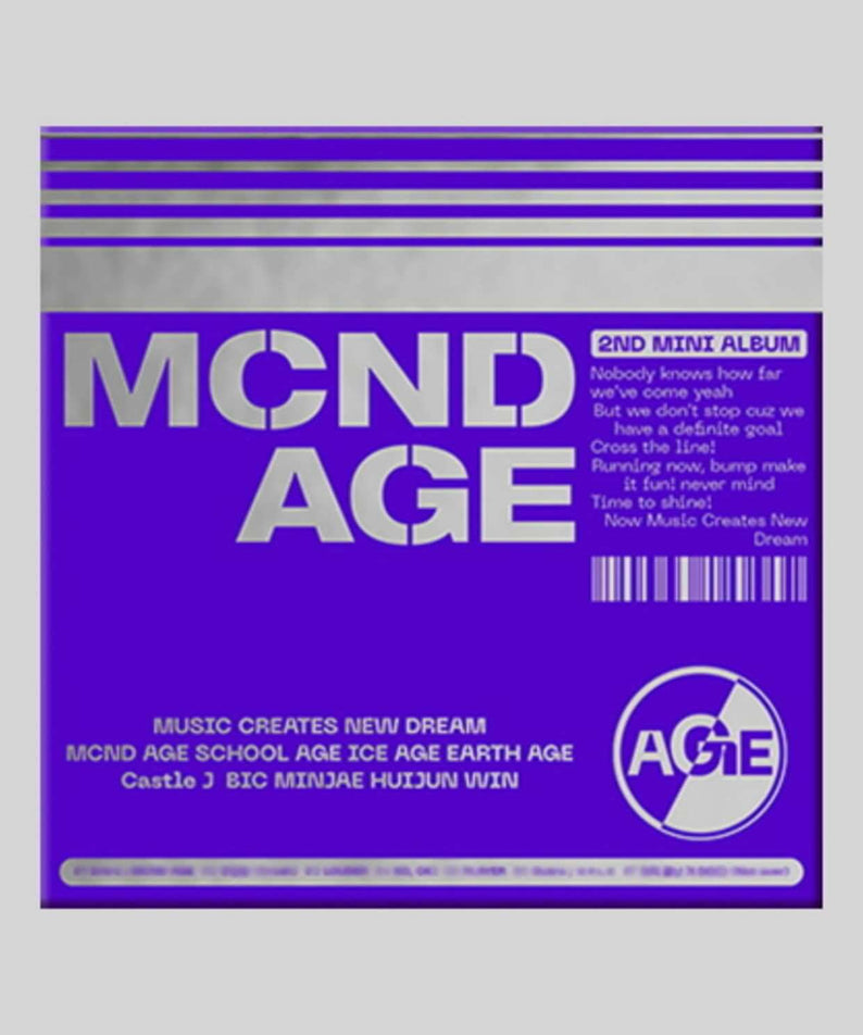 MCND - 2nd Album [MCND AGE] GET Ver. - Album Kpop, couverture violette avec texte MCND AGE et logo AGE
