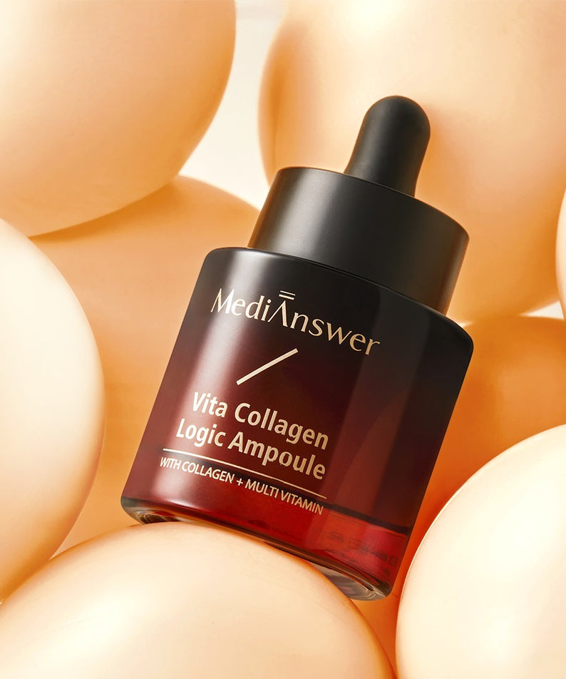 MEDIANSWER Vita Collagen Logic Ampoule de MediAnswer, ampoule sur ambiance peau et bulles, photo produit.