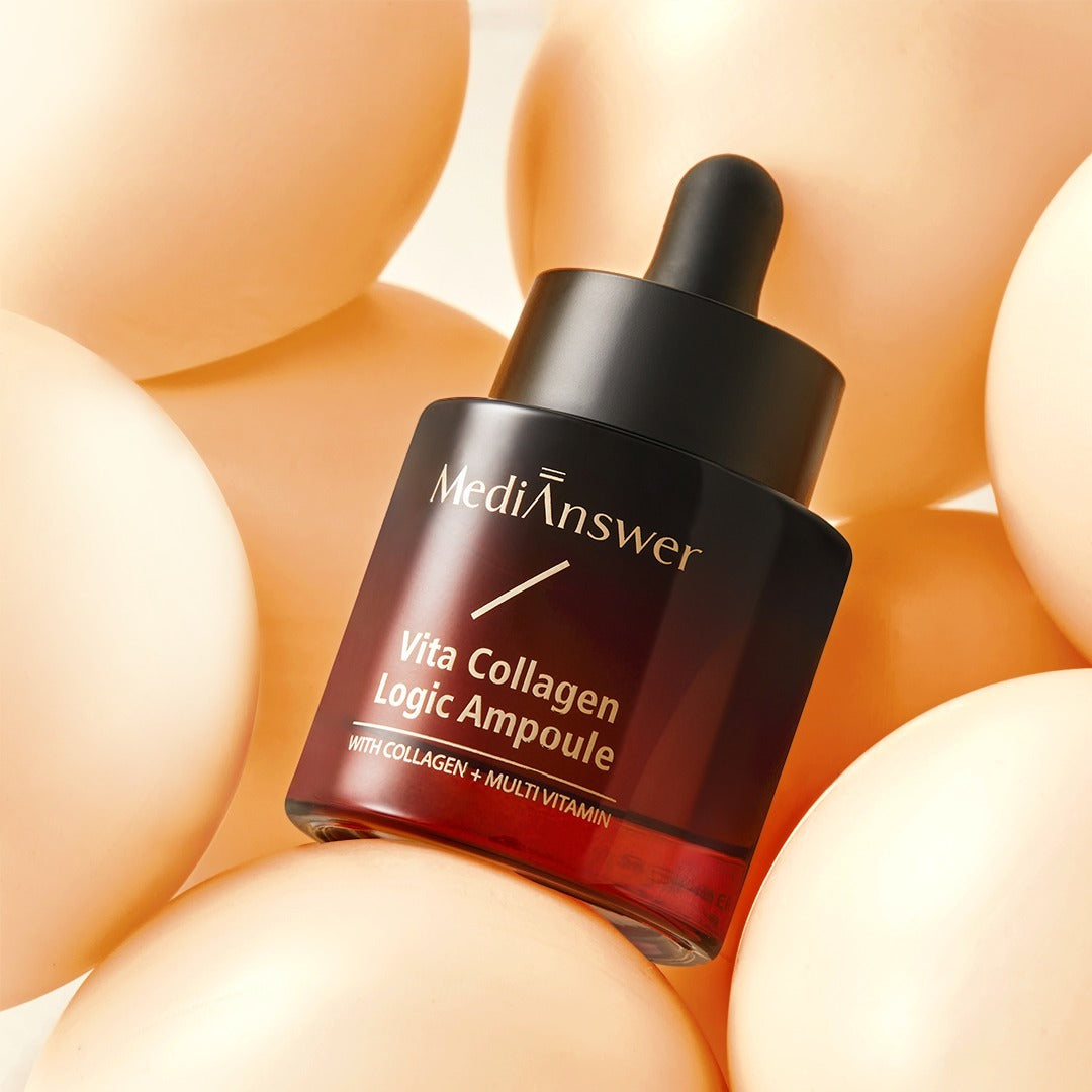 MEDIANSWER Vita Collagen Logic Ampoule de MediAnswer, ampoule sur ambiance peau et bulles, photo produit.