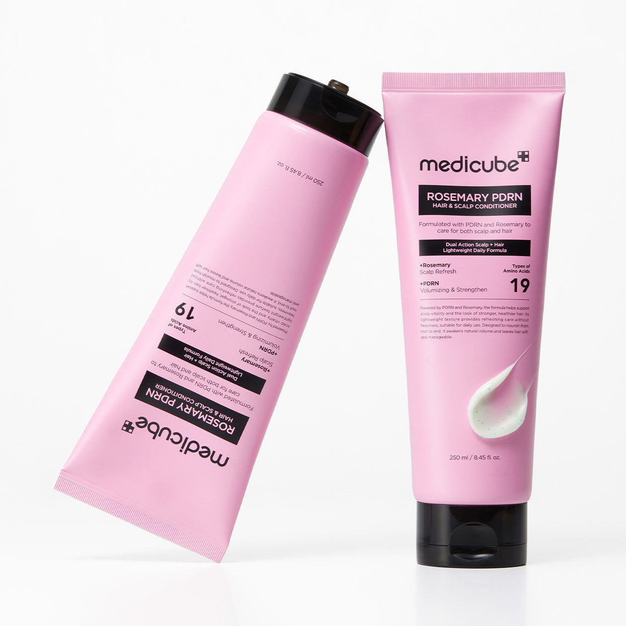 MEDICUBE Rosemary PDRN Hair & Scalp Conditioner 250ml de medcube, flacons rose sur fond blanc (produit capillaire)