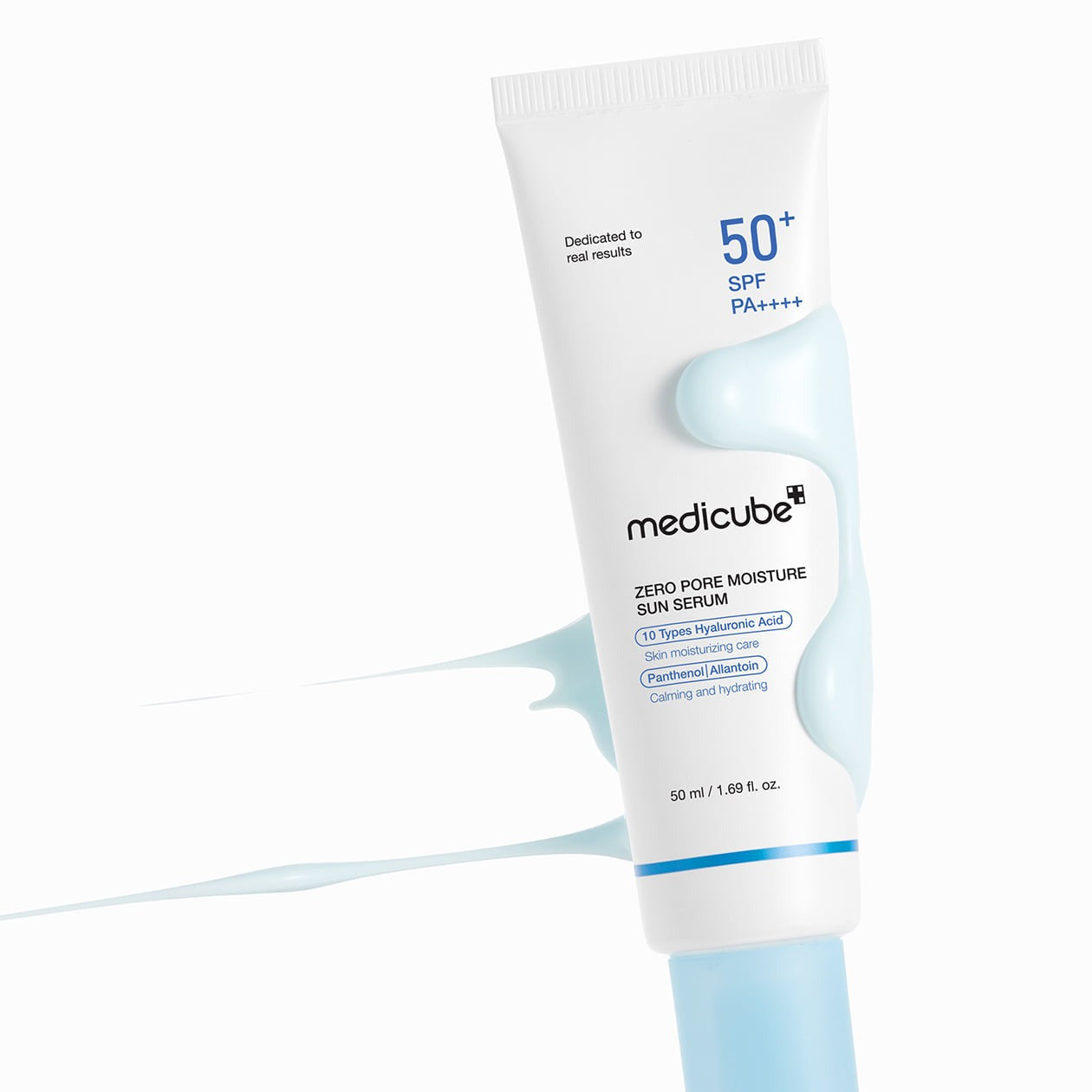 MEDICUBE Zero Pore Moisture Sun Serum 50ml : tube crème solaire SPF50+ sur fond blanc, marque Medicube, visuel produit.