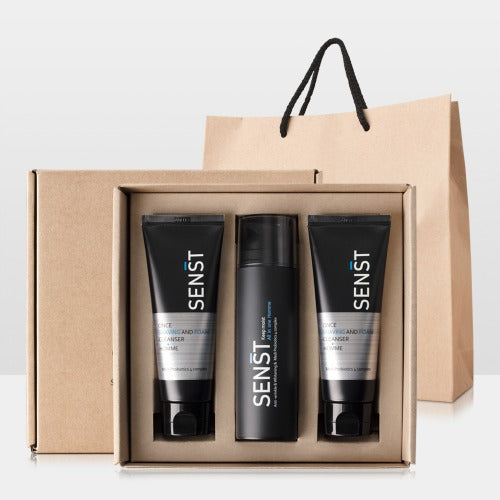 MEDIFLOWER Senst Men's Daily Care 3 Pieces : coffret de soins homme MEDIFLOWER, tubes noirs et flacon, packaging cadeau