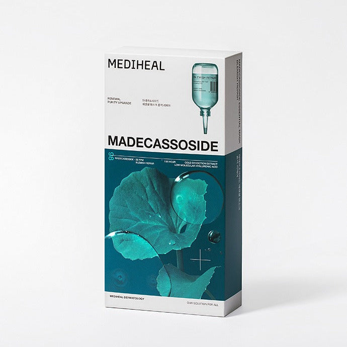 MEDIHEAL N.1 Essential Masks x 10, masque visage en boîte, visuel produit sur fond clair, style cosmétique