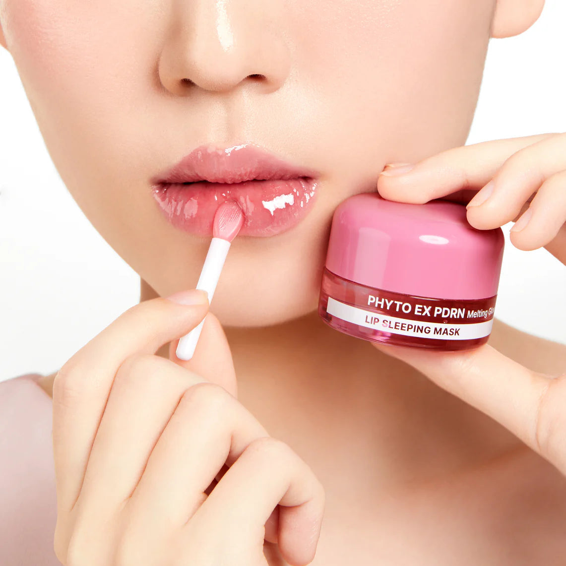 MEDIPEEL Phyto EX PDRN Melting Glow Lip Sleeping Mask 11g + Lip Brush : application sur les lèvres, pot et pinceau, beauté