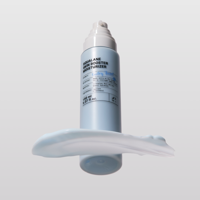 MEDITHERAPY Squalane Skin Booster Moisturizer 150ml, flacon bleu et crème étalée sur fond clair, présentation produit