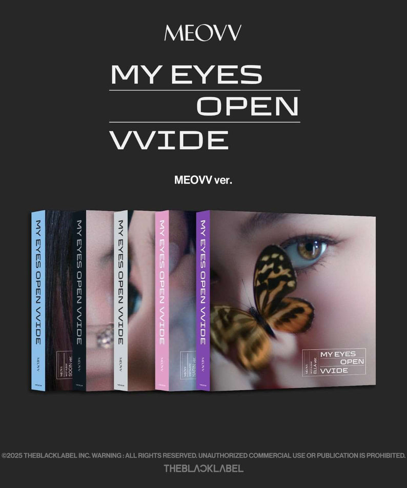 MEOVV - 1st EP ALBUM [MY EYES OPEN VVIDE] (MEOVV ver.) (Random 1 of 5) - Album Kpop, cover avec yeux et papillons