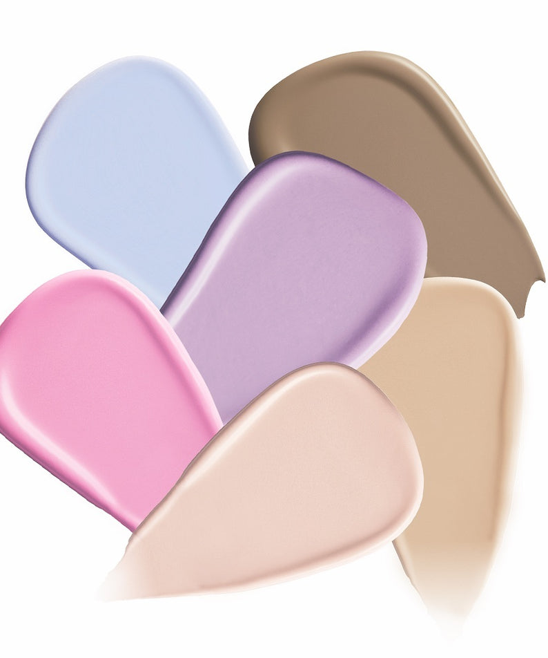 MERRY MONDE Merry Everyday Color Correcting Concealer, en stick correcteur, visuel avec coques dégradées de couleurs sur fond blanc.