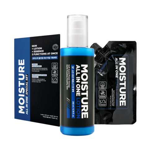 MIFF All-in-One Lotion 200ml + Refill 150ml Special Set, flacon bleu et recharge, produits MIFF sur fond blanc